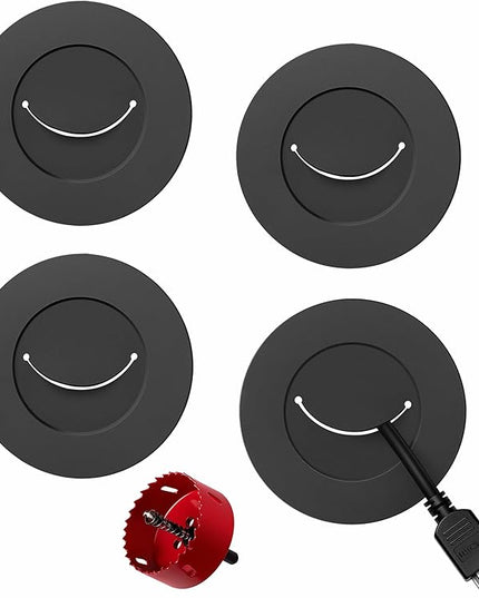 ZhiYo in-Wall Cable Management Kit for TV, Black TV Cord Hider Kit, Behind Wall Cable Management for Mounted TVs, Cord Concealer Kits with 4 Wire Pass Throughs and 1 Hole Saw Drill Attachmen