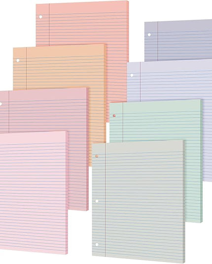 PerKoop 400 Sheets Colored Loose Leaf Paper 8.5" x 11" college ruled Lined 3 Hole Punched notebook Filler Paper for 3 Ring Binders Office School Supplies (Fantasy Color)