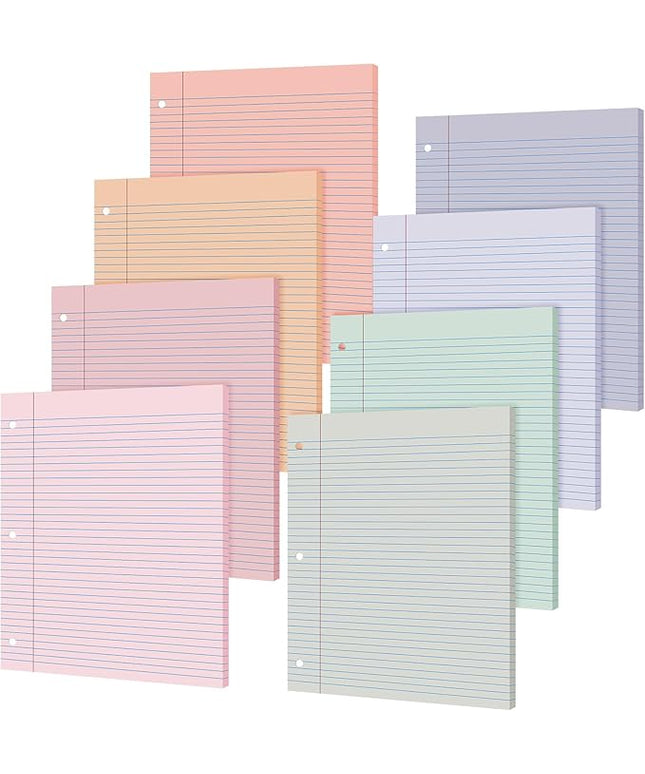PerKoop 400 Sheets Colored Loose Leaf Paper 8.5" x 11" college ruled Lined 3 Hole Punched notebook Filler Paper for 3 Ring Binders Office School Supplies (Fantasy Color)