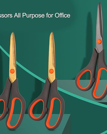 Scissors, Rkqoa 8" All Purpose Titanium Scissor Set of 3 Pack - 2.5mm Thick Sharp Scissors Bulk for Office School Sewing Craft Supplies, Classroom Must have, Teacher/Class Shears, Right/Left Handles