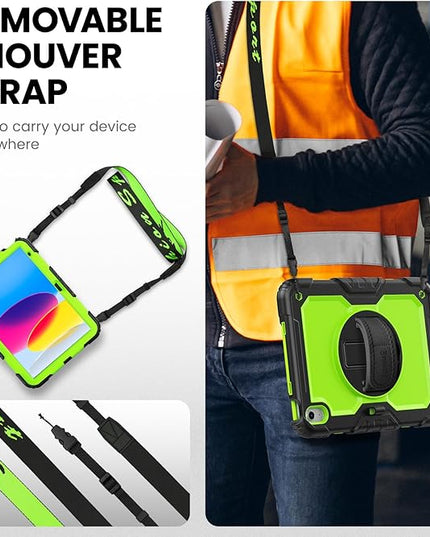 timecity for iPad (A16) 11th/ 10th Generation Case 11''/ 10.9 Inch (2025/2022) - Heavy Duty Protective Cover with Screen Protector, Stand, Shoulder Strap & Pencil Holder | Kids-Friendly - Green