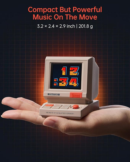Divoom MiniToo Retro PC-Style Computer Speaker, Smart Pixel Screen with DIY Faces, Bluetooth & USB Audio, Alarm/White Noise Clock, Desk Setup Gift for Bedroom, Office & Gaming