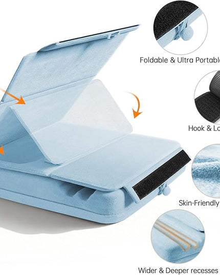 TpeeTeek Tablet Pillow Stand with Storage, Foldable iPad Holder for Lep, Bed, Sofa, and Desk - Soft Pad Dock with Pocket and Stylus Mount Compatible with 4-13" iPad Pro/Air/Mini, Galaxy Tab, Kindle