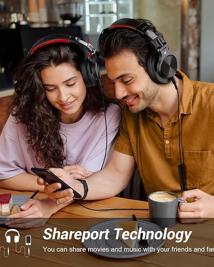 OneOdio A70 Bluetooth Over Ear Headphones, Wireless Headphones w/ 72H Playtime, Hi-Res, 3.5mm/6.35mm Wired Audio Jack for Studio Monitor & Mixing DJ Guitar AMP, Computer Laptop PC Tablet - Red