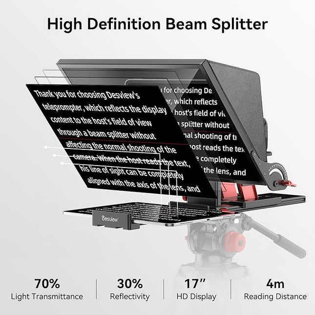 Desview P17 Portable Teleprompter for Camera Video Recording, Foldable Auto-Scrolling Prompter with Wireless Remote Sunshade & Tripod Mount Compatible with iPhone Android Tablet