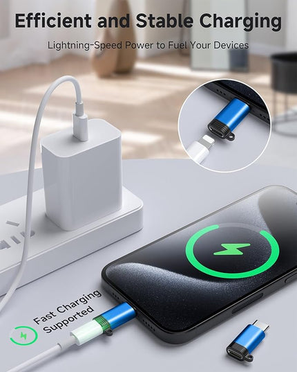 Lightning to USB C Adapter 4 Pack, Fast Charging & Data Sync for iPhone 15/16/17 Pro/Pro Max, Charger Adapter Accessory (Not for Audio/OTG)-Blue