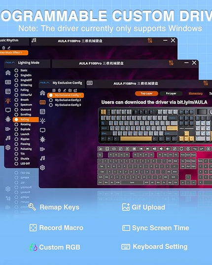 AULA F108 PRO - Wireless Mechanical Keyboard with Screen&Knob,Hot Swappable Gaming Keyboard with 8000mAh Battery,Pre-lubed Switches,RGB Backlit,PBT Keycaps Creamy Sounding Computer Keyboards,104 Keys