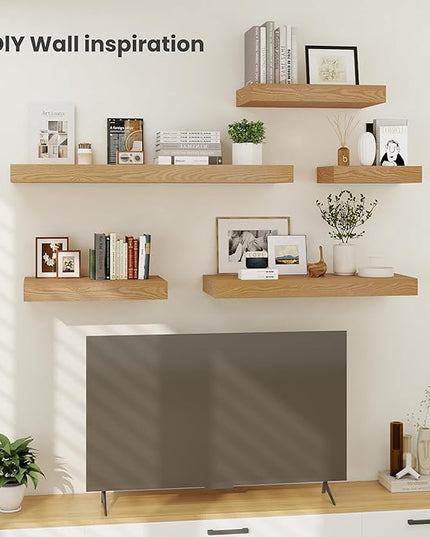 Heimlove 12 Inch Deep Floating Shelves, 12 x 12 inches Long Wall Shelf, Large Extra Display Shelf & Storage Shelf, Rustic Wood Wall Shelves for Fireplace Mantel, Oak - 2Pack