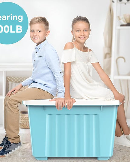 Nazhura 72 Quart Plastic Storage Bin, Stackable and Nestable Storage Boxes with Lids and Secure Latching Buckles, Large Storage Container (Blue, 72Quart-4Pack)