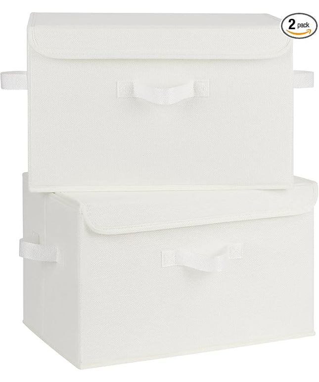 GRANNY SAYS Storage Bins with Lids, Fabric Storage Boxes, Closet Organizers and Storage, Storage Baskets for Shelves, Toy Box, Ivory White, 2-Pack