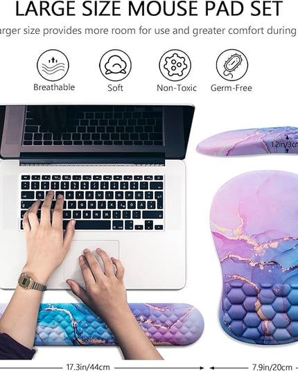 Mouse Pad Wrist Support, Laokiiy 2 in1 Keyboard Wrist Rest+ Ergonomic Mouse Pad, Non-Slip Wrist Rest for Computer Keyboard, Made Easy Typing & Relieve Wrist Pain(Blue Pink Marble)