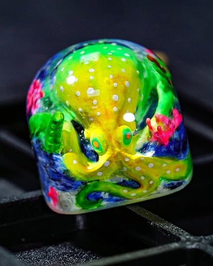 Green Octopus Artisan Keycap DOM Profile Custom Ocean Sea Creatures Keycaps 1U ESC Handmade Gaming Kraken Resin Key Cap Cherry MX Switch Compatible Mechanical Keyboard Octopus Lover Gift