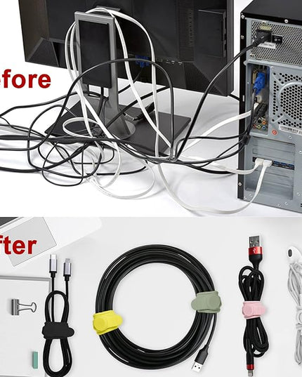 Nearockle 100Pcs Silicone Cable Ties Cord Organizer for Bundling Earphone, Phone Charger, Computer Cords, Reusable Cable Ties Wire Organizer in Home,Office,Kitchen,School (5 Colors)