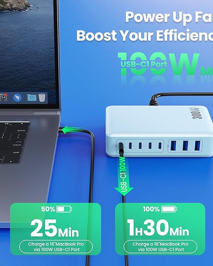 USB C Charger 300W USB C Charger Block, 8-Ports GaN IV Fast Charging Station Hub,PD 100W Laptop Charger Adapter,for MacBook Pro/Air/iPad/iPhone16/15/14/Apple Watch/DELL/Samsung for Home Office