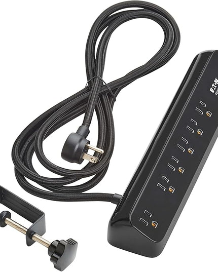 Eaton Tripp Lite series Desk Clamp Power Strip Surge Protector, 6-Outlets, 2x 30W USB-C Charging Ports, 900 Joules, 10ft Braided Flat Extension Cord, Lifetime Manufacturer's Warranty (TLP610U30CLAMPB)