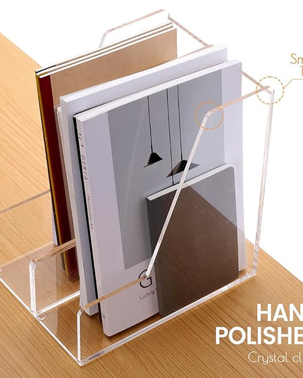 Magazine Holder, Clear Acrylic Desk Organizers, File Organizer for Desk, Magazine Rack- Desktop Book Storage -Independent Vertical 1 Space-2 Pack