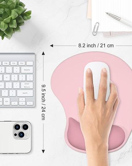ITNRSIIET Ergonomic Mouse Pad, Cushioned Gel Wrist Rest, Non-Slip Base, Smooth Surface, Cute Multi-Color, 9.5 x 8.2 in, Pink Accent