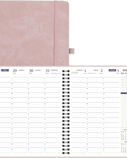 POPRUN 2026 Weekly Planner 30-Mintue (Medium 7'' x 8.5'') - From Jan 2026 to Dec 2026 - Two Pages Per Week Appointment Book with Monthly Tabs, Softcover, Inner Pocket, Pen Holder - Pink
