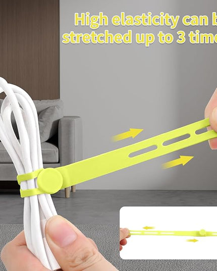 Oligei 25 Pcs Silicone Cable Ties, Cable Ties Reusable, High Elasticity Cord Wraps for Electrical Cords, Cord Organizer for Earphone, Phone Charger(Yellow)