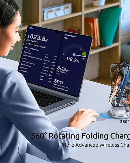 3 in 1 Charging Station for Apple Magsafe Travel Charger for Multiple Devices Aluminum Foldable Magnetic Wireless Charger with 360 Rotating for iPhone 17/16/15/14/13/12 Series,for iWatch,for Airpods