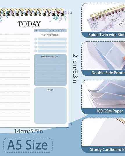 Thboxes 2 Packs To Do List Notepad, Totally 208 Pages To Do List Notebook A5 Undated Daily Planner Notepad with Transparent Cover and Task Checklist Home Office School Supplies, Purple & Blue