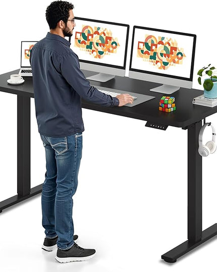 SANODESK Electric Standing Desk 60 x 24 Inches Whole-Piece Desktop Height Adjustable Stand Up Desk w/6-Button Controller Ergonomic Computer Desk for Home Office, Black Frame + Black Tabletop