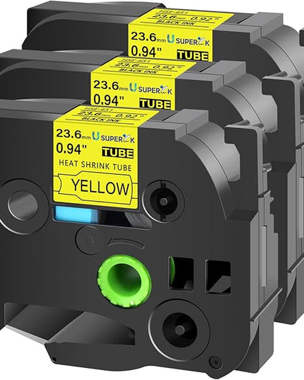 3PK Compatible for Brother Ptouch HSe-651 HSe651 HS-651 HS651 Black on Yellow 23.6mm 0.92'' Heat Shrink Tubing for Wire Cable for PT-P710BT PT-P750W PT-E500 Label Maker Tape