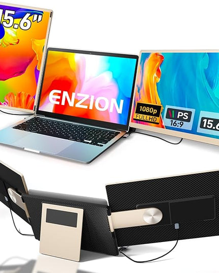Enzion Laptop Screen Extender,Upgraded 15.6" Portable Monitor,FHD 1080P Triple Laptop Screen Extender,Detachable Dual Monitor for 13”-17” Laptops,Plug & Play,Compatible with Mac/Wins/Chrome/Dex