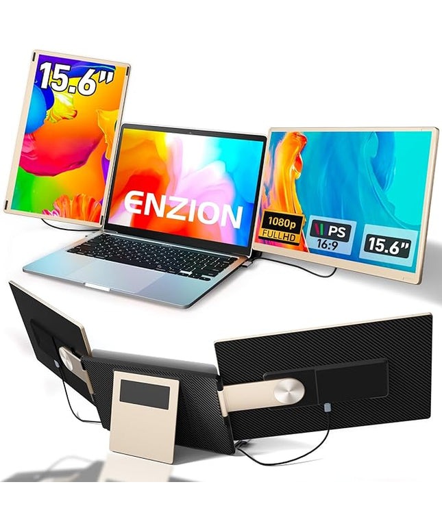 Enzion Laptop Screen Extender,Upgraded 15.6" Portable Monitor,FHD 1080P Triple Laptop Screen Extender,Detachable Dual Monitor for 13”-17” Laptops,Plug & Play,Compatible with Mac/Wins/Chrome/Dex
