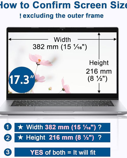 IPROKKO Laptop Privacy Screen 17.3 Inch for HP Dell Acer Asus Lenovo Thinkpad Envy Xps, 16:9 Aspect Removable 17.3in Anti Blue Light Glare Privacy Filter, Anti Spy Computer Monitor Security Protector