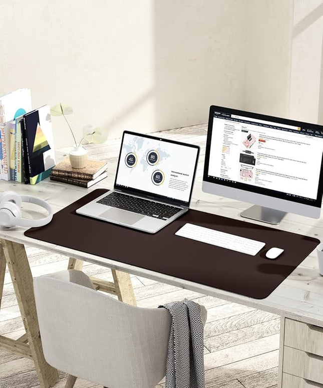 YSAGi Non-Slip Leather Desk Pad L Size, Waterproof Laptop Computer Desk Keyboard Mat, Table Protector Blotter Mat, Large Mouse Pad for Office/Work/Home/Decor(Dark Brown, 35.4" x 17")