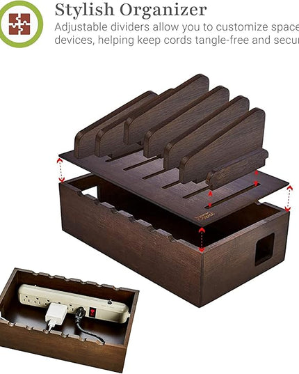 Prosumer's Choice Multi Device Charging Station Wood - Desktop Organizer with Holder for Multiple Phones - Elegant Wooden Desk Accessories - 6 Device Charging Station for Work from Home and Office