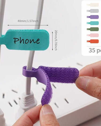 Trilancer Cable Cord Labels Large Size, for Organizing Wires and Identification, Multicolored Handwriting Cable Tags, Reusable with Multiple Uses - 35 PCS