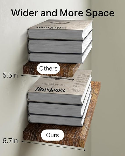 BAYKA Floating Shelves, 22.5 inches Rustic Wood Wall Shelves for Bathroom，Bedroom, Living Room, Kitchen & Book, Hanging Display Decor Organization Shelf with 22 lbs Capacity (Rustic Brown)