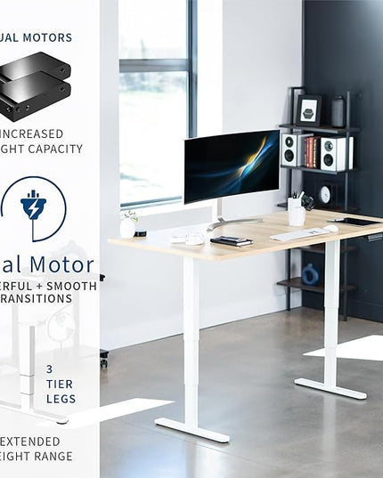 VIVO Electric 71 x 36 in Dual Motor Sit Stand Desk, Memory Height Adjustment, 2B Series, Light Wood Top White Frame, DESK-KIT-2W7C-36