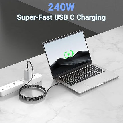 80Gbps USB c to c Cable 6.6ft(2packs) Data Transfer, Bandwidth for 16K/Dual 8K, 240W Fast Charging, Braided USB C Video Cable Compatible Thunderbolt 4/5 Devices