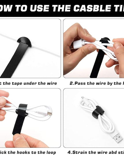 150PCS Reusable Cable Ties - 4+6+8+10inch Multi-Purpose Cable management Hook & Loop Cable Straps Wire Ties,Adjustable Fastening Cord Organizer,Cable Organizer for Home,Office and Data Centers,Black
