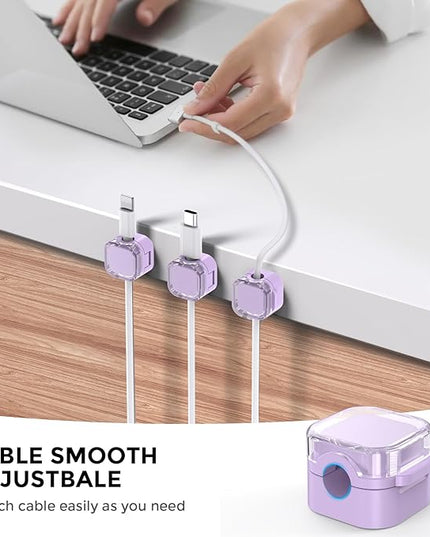 AhaStyle 6 Pack Magnetic Cable Organizer [1s Lock] Cord Holders Clips Strong Adhesive Cord Keeper [Smooth Adjustable] Hide Wire Cord Organizer for Nightstand Kitchen Car Office (Lavender)
