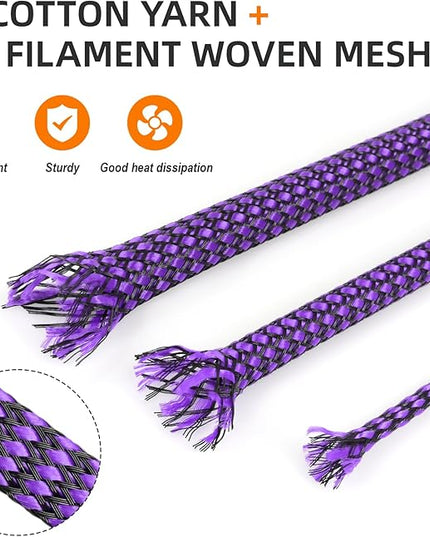 Braided Expandable Cable Sleeve, 25ft PP Cotton and PET Braided Cable Management, Flexible Mesh Wire Loom and Cable Protector for TV, Computer, Home Theater, Automotive (Purple, 5/16")
