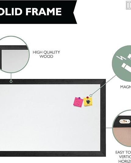 Ilyapa Extra Large Dry Erase Board for Wall - Wood Framed Magnetic White Board - 58 x 25 Inches Decorative Wall Hanging Menu Whiteboard - Black