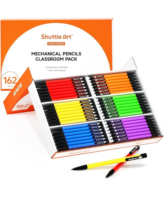 Shuttle Art Mechanical Pencils, 162 Pack Bulk Mechanical Pencils 0.7mm Medium Point, HB #2 Lead Pencils, Assorted Barrels, Office School Supplies