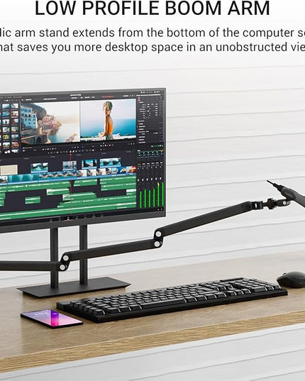 Adjustable Mic Arm, 30 Inch Rotatable Desktop Stand With Cable Management And 3/8 "5/8" Thread, Suitable For Lightweight Microphones Weighing Up To 3 Pounds, Suitable For Streaming, Podcasting, Gaming