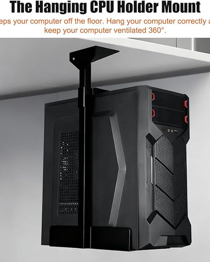 Heavy Duty Under Desk PC Mount, 66 lbs Load Capacity, Adjustable CPU Holder 100-480mm Height, Full Steel Construction, Fits Most Computer Towers, Space Saving Black Under Desk Computer Mount
