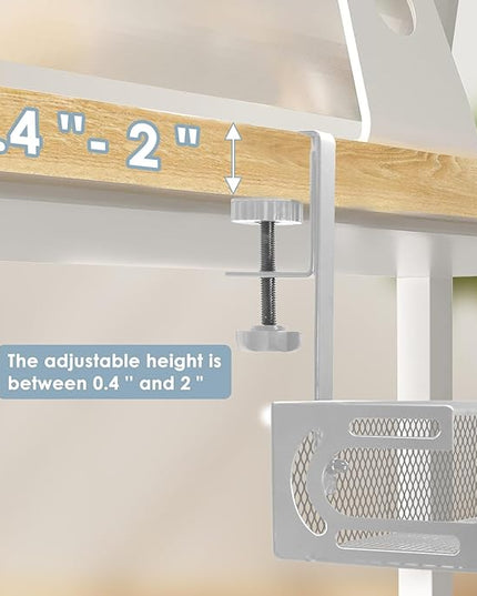 Cable Management, 2 Pack Cable Management Under Desk No Drill, Metal Cord Organizer with Clamp for Standing Desk, Cable Organizer for Home Office, White