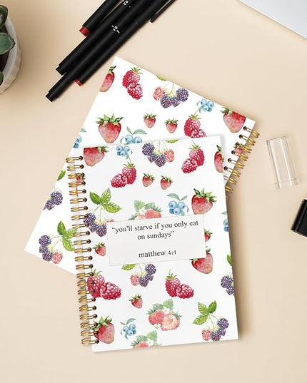 Motivational Fruit Christian Spiral Journal Notebook 5.5x8.3in, You'll Starve If You Only Eat on Sundays Inspirational Bible Prayer Journal, Christian Notebooks for Note Taking