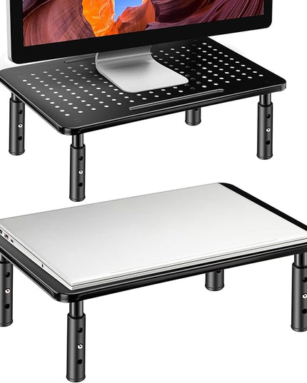 La Jaco Monitor Stand Risers for 2 Monitors, 3 Height Adjustable Monitor Stand with Pen Holder, Dual Monitor Riser Laptop Riser for Office, Home, School Supplies, 2 Pack, Black