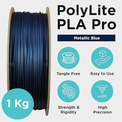 Polymaker PLA PRO Filament 1.75mm 1kg, Tough & High Rigidity Metallic Blue 3D Printing Filament, PolyLite PLA PRO 3D Printer Filament 1.75mm, Print with Most 3D Printers