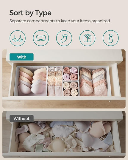 SONGMICS Drawer Organizers, Dresser Divider Organizers, Set of 18, Foldable Fabric Storage Boxes for Socks, Underwear, Bras, Ties, Scarves, Cloud White URDZ006W03