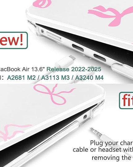 DONGKE for M4 MacBook Air 13.6 Inch Case 2025 2024 2023 2022 Model A3240 A3113 A2681 M3 M2 Chip, Plastic Hard Shell Case Cover with Touch ID for MacBook Air 13 Inch M4 - Pink Bows
