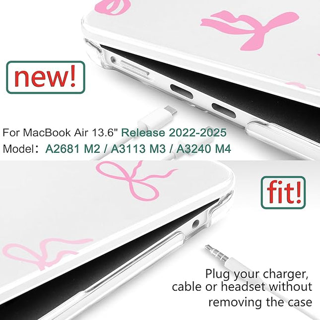 DONGKE for M4 MacBook Air 13.6 Inch Case 2025 2024 2023 2022 Model A3240 A3113 A2681 M3 M2 Chip, Plastic Hard Shell Case Cover with Touch ID for MacBook Air 13 Inch M4 - Pink Bows